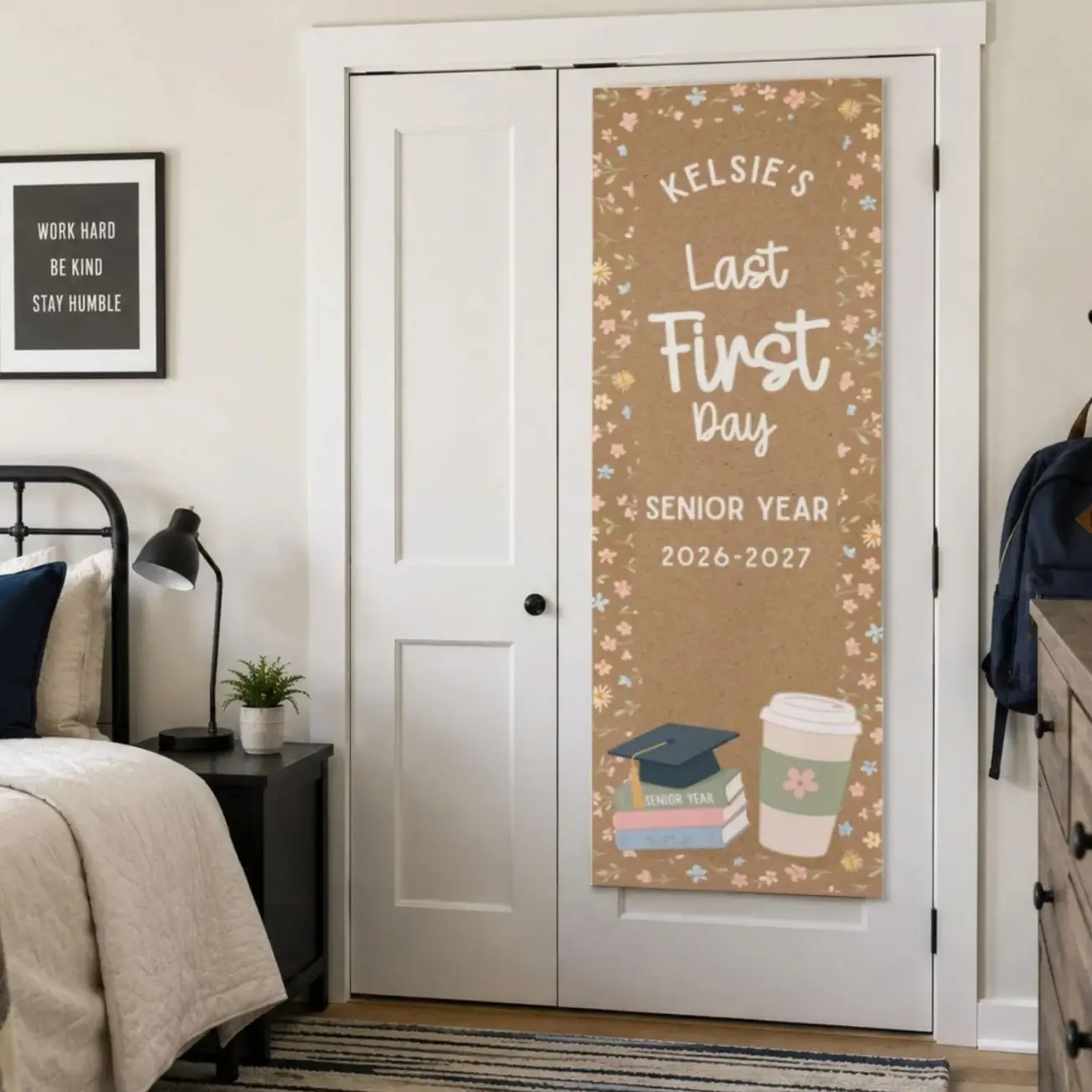 Last First Day Vertical Banner, Senior Year Floral Photo Backdrop, Class of 2027 Personalized Senior Sign