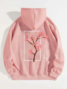 Japanese Cherry Blossom Print Floral Hoodie, Casual Loose Fit, Spring Fashion, Comfortable and Stylish, Perfect for Daily Wear