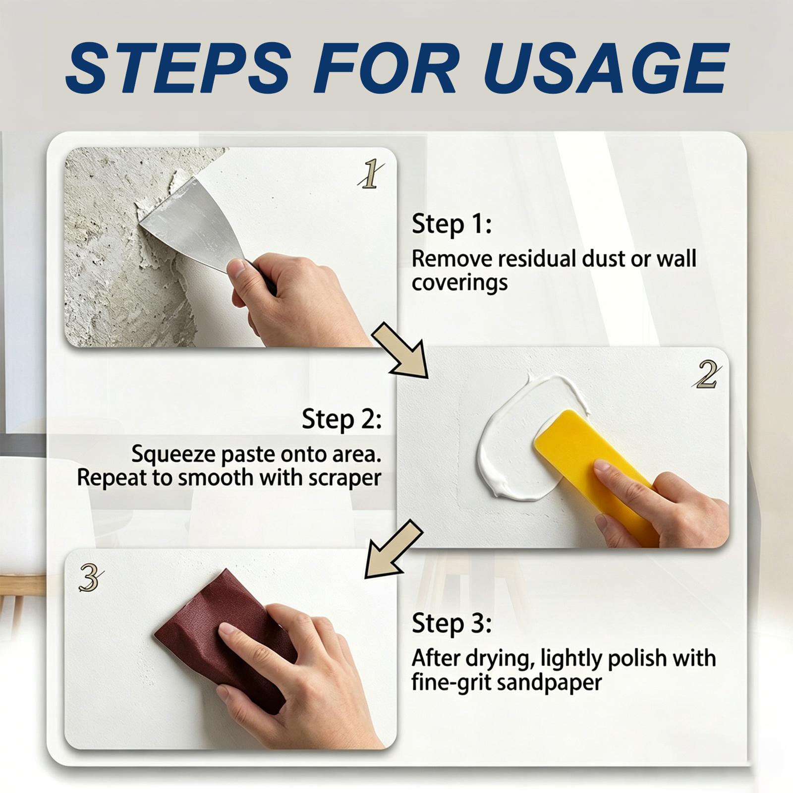 WFX Wall Repair Paste 200g Kit (4PCS) – Drywall Spackle for Holes, Cracks, Chips & Peeling Paint, Stain Cover Wall Patch with Scraper & Sandpaper DIY