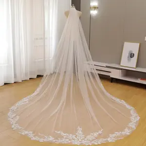 Beaded Lace Edge Cathedral Length Wedding Veil - Romantic Ivory Bridal Accessory