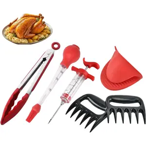 Meat Injector Syringe Marinade Injector for BBQ Grill, Premium Portable Turkey Injector kit for Smoker,Marinades Injector for Meats With 1oz Large Capacity 1 Brush Easy to Use & Clean Red