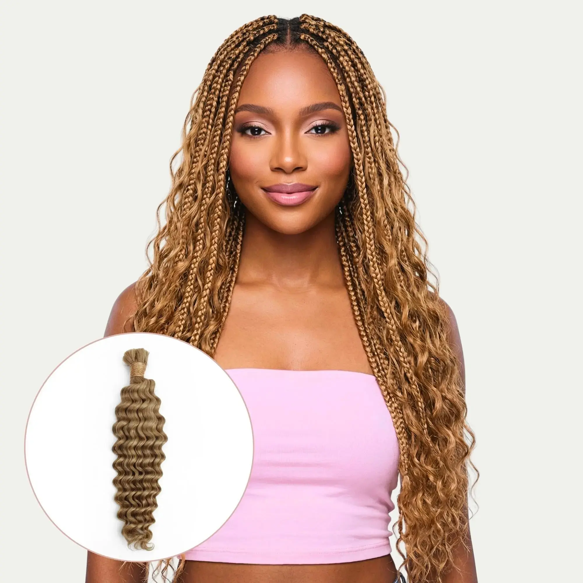 Private Label Unisex 100% Human Virgin Hair Braids - Honey Blonde Deep Wave 27 Bulk Pack, 3.5 oz Layered, Heat Friendly Color-Safe Extensions for Deep Wave Hairstyles with Golden Glow