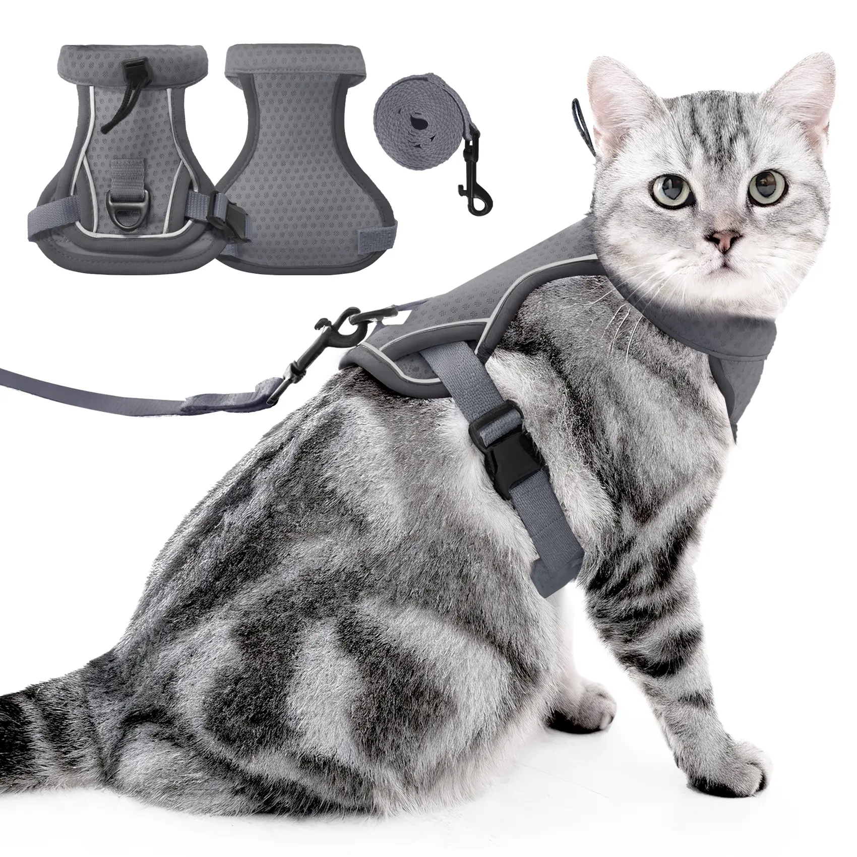 Cat Outdoor Harness Leash Set with No Tangle Leash, Breathable Mesh, Adjustable Escape-Proof Design, Reflective for Night Walks, Suitable for Small Pets, Walking Harness, Kitten Harness and Leash Set