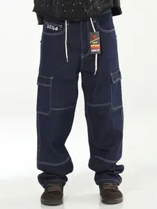 Blue Rince Skater Baggy with Back Pocket Embroidery for Men - Stylish & Functional Casual Jeans Overall Fabric