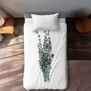 Begin Home Decor C1DCTSW05K1276 Thyme Leaves Bundle - Illustrative Green Twin Size Duvet Cover - Home Decor