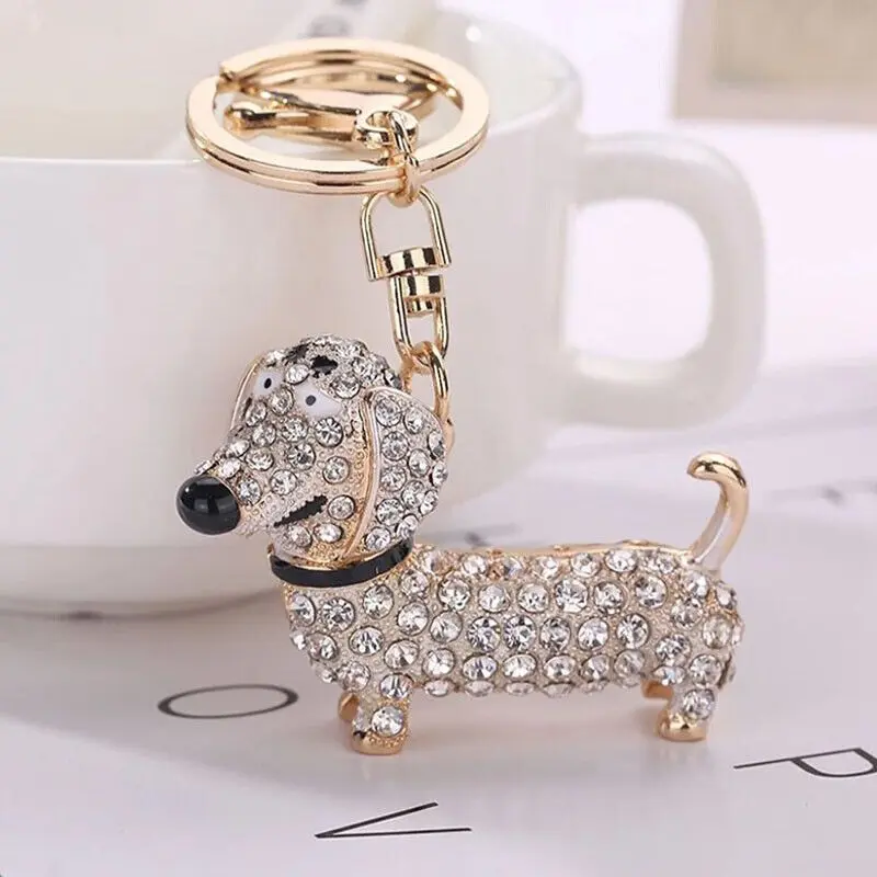 Dachshund Sausage Dog Keyring Keychain Bag Charm Bling Crystal