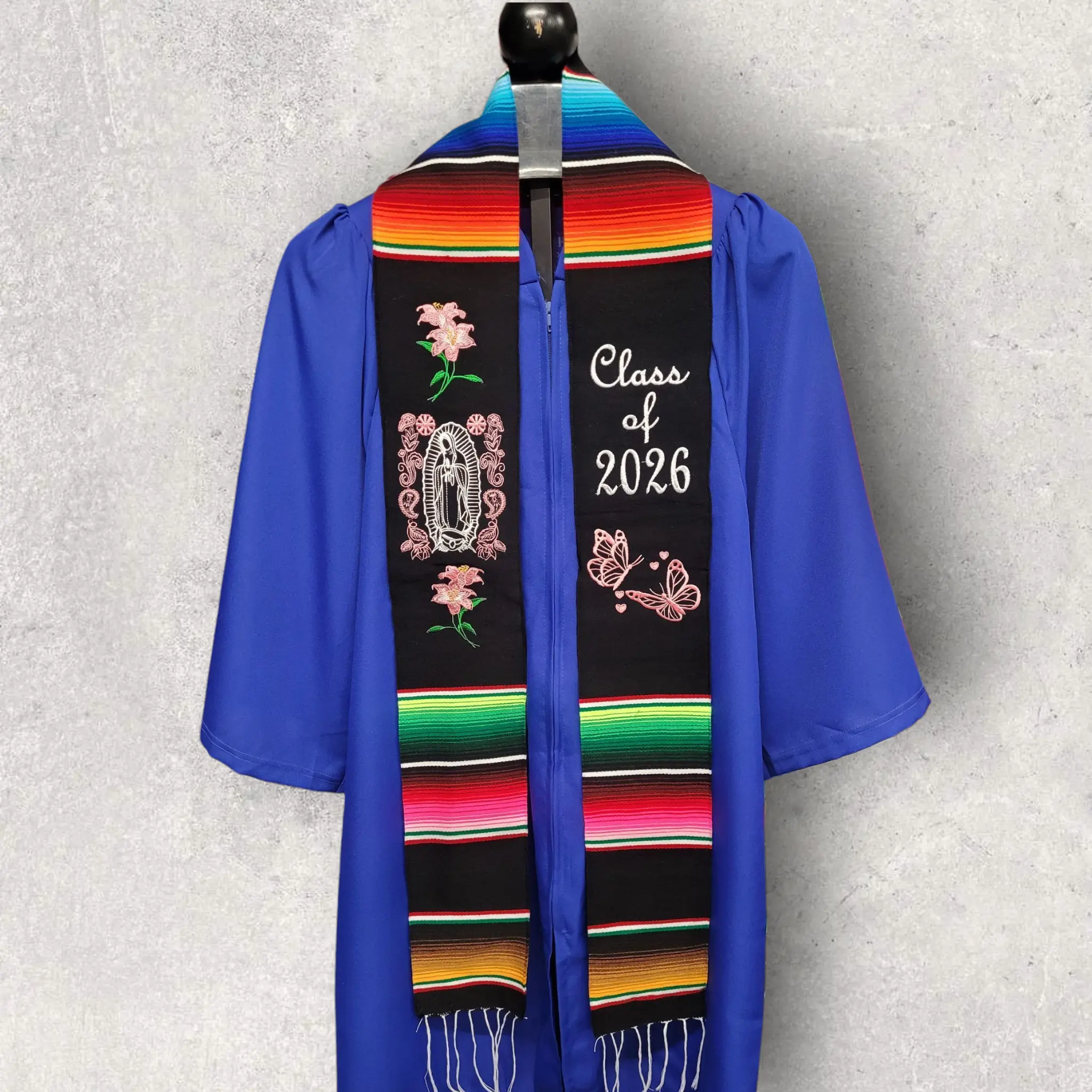 Class of 2026 Virgen/Lilies/Butterflies Mexican Sarape Graduation Stole