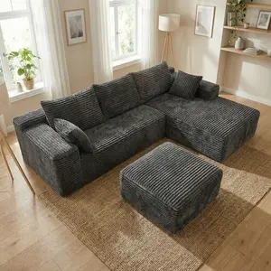 Oversized chaise lounge sofa 105.9-inch cloud sectional sofa with L-shaped chaise and ottoman, fabric sofa for living room and bedroom, modular corduroy cloud velvet sofa, convertible double sofa bed, no assembly required