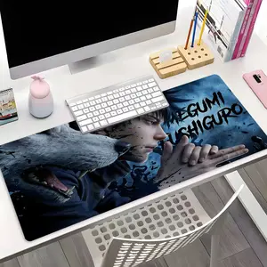 Anime Character & Shadow Wolf XXL Large Gaming Mouse Pad, Anime Aesthetics Big Desk Mat, Anti-Slip Rubber Base Stitched Lock Edge Desk Pad for Office & Gaming, Stylish Anime Themed Desk Pad, Great Present