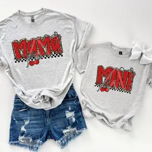 Mama and Mini Leopard Cherry Checkered Bows Youth/Adult T-shirt SweatShirt, western clothing, western outfits women’s clothes, western cowgirl stuff, western tops graphic t-shirts, country western tees women, sweatshirts for women's graphic tees