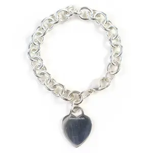 Pre-owned Tiffany & Co. Sterling Silver 925 (Ag925) Small Leather Goods Tiffany&Co. Heart Tag Silver Bracelet