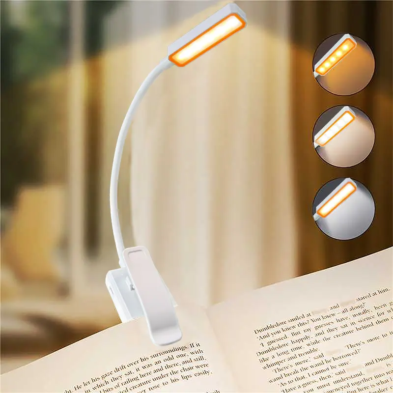 GLEAM 2PCS Clip-on LED Reading Lights - USB Charging Rechargeable, Dimmable with Button, 3 Color Modes, 10 Brightness Levels, Durable Adjustable Flexible Gooseneck, Portable for Bed Headboard, Home Office