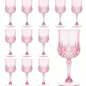 1pc Diamond Pattern Premium Plastic Cup, Pink Plastic Stemware, White & Red Cups, Vodka Glass, Champagne Flute, Hot Water Cup, Drinkware, Suitable For Wedding, Dinner Party, Gathering With Friends, Holiday Party, Daily Entertainment
