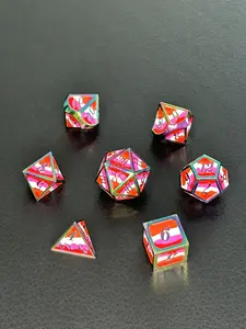 Metal RPG Polyhedral Dice Set - Lesbian Pride