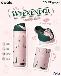 Owala Weekender Color Drop 32oz Insulated Water Bottle – Pink Tennis Leakproof Straw Bottle, Color Drop BPA-Free, Gym, Beach & Outdoor Sports Bottle