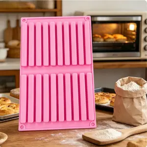 1pc 20-cavity long strip silicone cake mold, high-efficiency snack production line design, non-stick, easy to demold, used for chocolate bars and batch cake making, creative and efficient baking tool