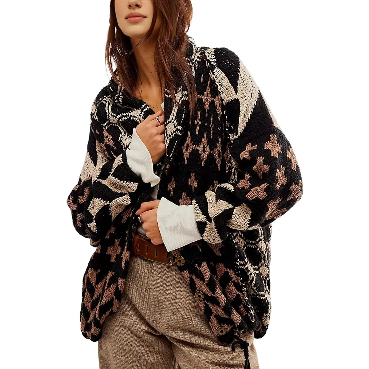 Fiona Jolin's Women Oversized Chunky Cardigan Sweater Shawl Collar Button Front Boho Knit Jacket Fall Winter Layering