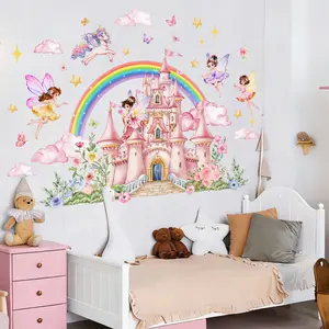 3Pcs/Set (3090cm3pcs) Dreamy Rainbow Castle Flower Fairy Wall Stickers, Wall Decor for Girls & Kids Room, Fairy Tale Theme Decals, Decorative Decal