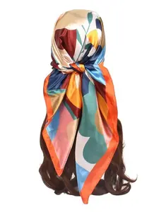 Spring Summer Fashion Floral Pattern 90x90cm Large Satin Square Scarf, Elegant Fitted Women's Shawl, All Seasons Accessory