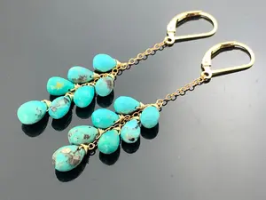 Arizona Turquoise Drops Earrings · 14K Gold Filled Leverbacks · Genuine Gemstone Cascade · Handmade Gift for Her