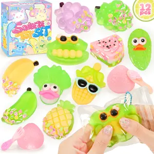 Squeeze Squishy Toys, 12Pcs Fruit Vegetables Sensory Fidget Toys, Easter Egg Fillers Party Favors Treasure Box Toys for Classroom Stress Relief Gifts Travel Cute Stuff for Boys Girls