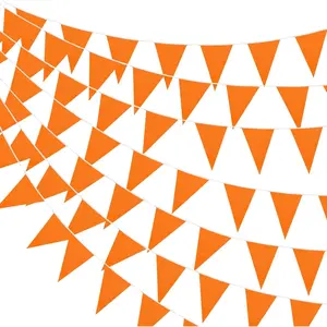 100  Pennant Banners Flags 75 Solid String Triangle Flags for Grand Opening, Carnival Theme Birthday Party Decoration Outdoor Events Classroom Decoration(Orange)