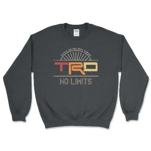 Toyota TRD No Limit Sweatshirt Official Off-Road Crewneck Menswear Casual Graphic Long Sleeve Authentic TRD Apparel Classic Fit Dropped Shoulder Double-Needle Topstitching