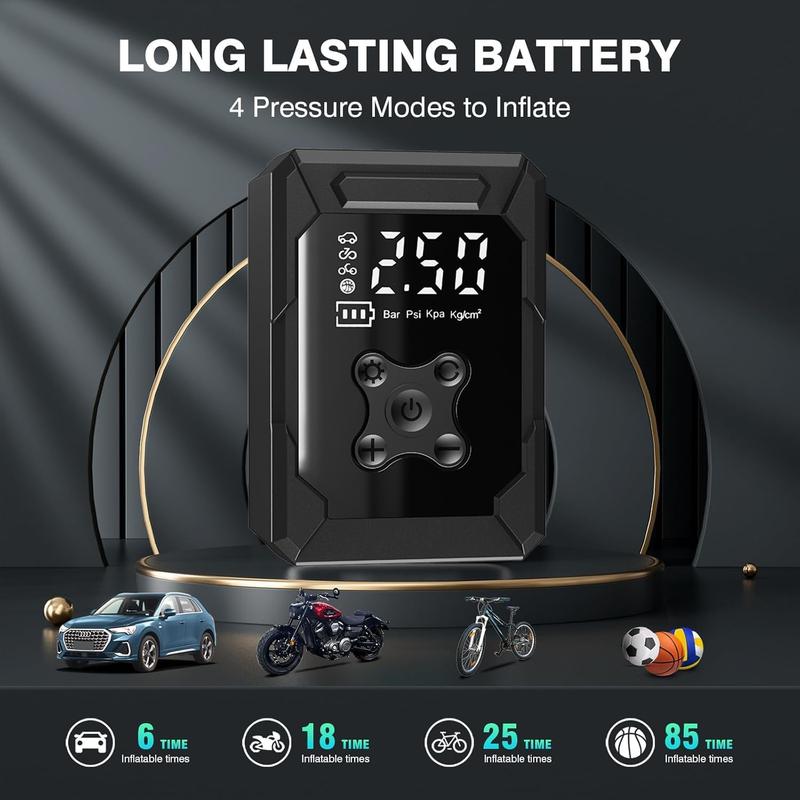 Portable Car Air Compressor, Car Tire Inflator with 4 Nozzles, 150PSI Electric Inflator with Digital LCD Display, Air Pump for Cars, Bicycles, Scooters, Motorcycles, Balls, A Christmas Gift for Dad
