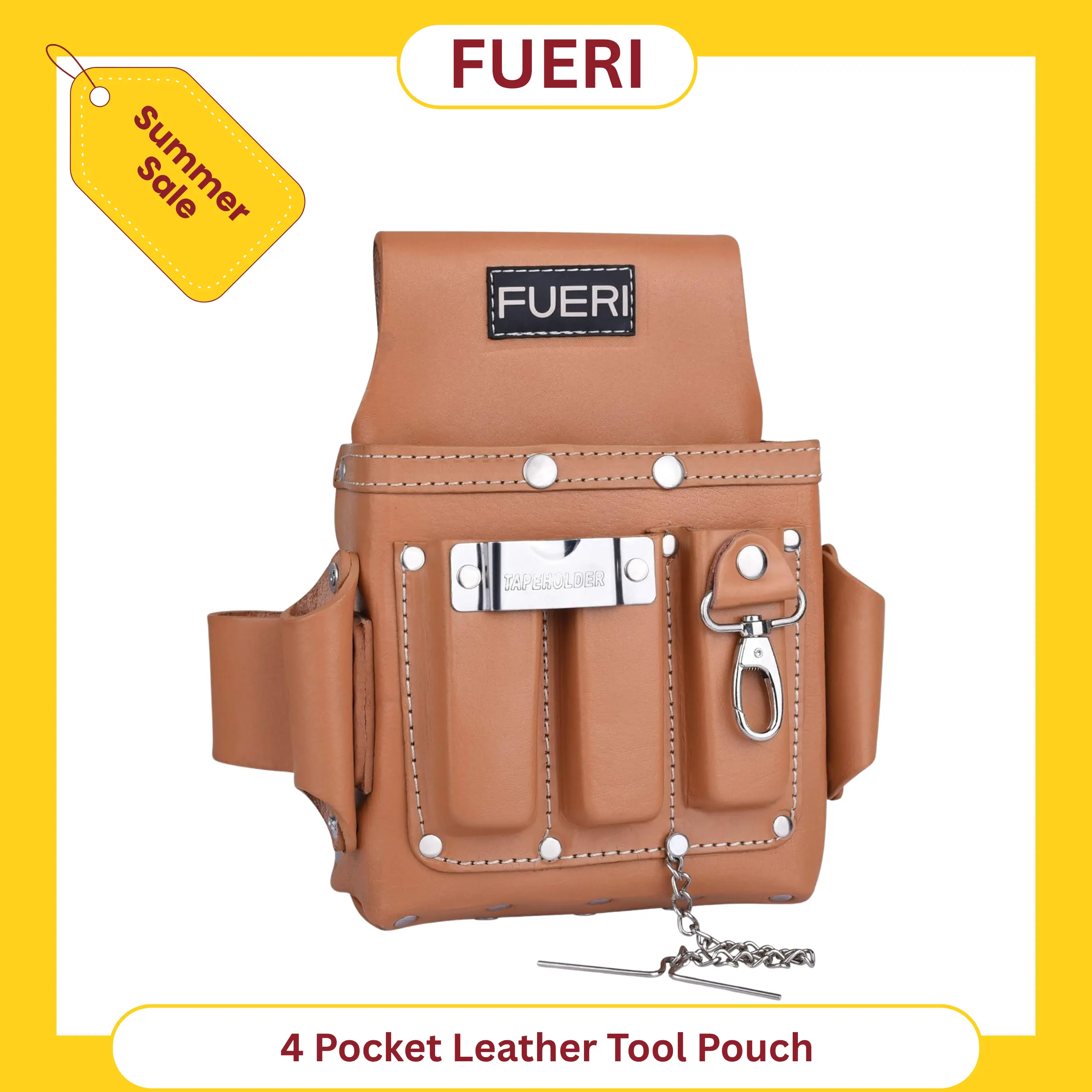 FUERI 4 Pocket Leather Electrician Tool Pouch, Ideal for Electricians. Durable, Reinforced, High Quality.
