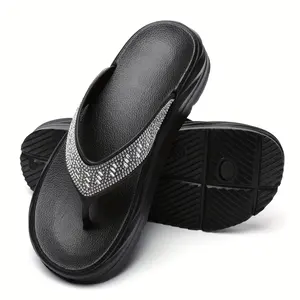 Women's Platform Flip Flops,, Strap with Decor, Lightweight EVA, 1.18inch Thick Sole Full Support, Non-& Cushioned Comfort, Perfect Beach,, Travel, Indoor & Outdoor Wear, Women Shoes