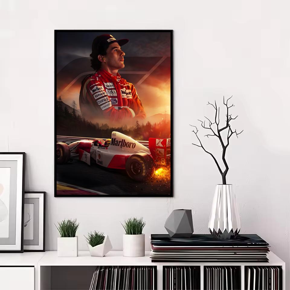 F1 A-Ayrton Senna Painting Calligraphy Canvas Poster: Crease Free Waterproof Durable All Space Wall Decor