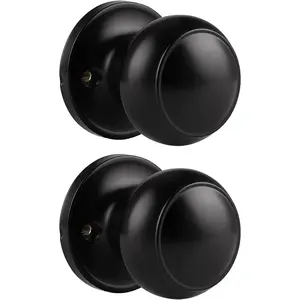2 Pack Single Side Dummy Knobs, Matte Black Finish, Non-Turning Inactive Interior Door Handles, French Door Pulls, Flat Ball Knob
