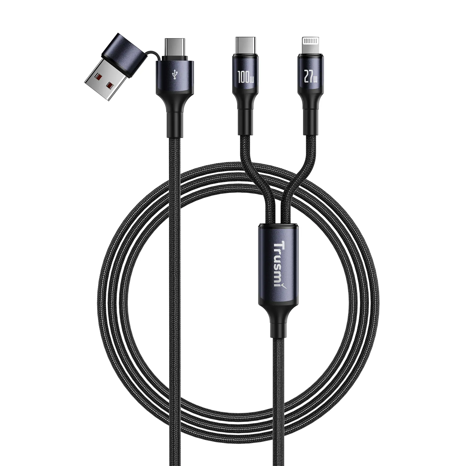 100W A/C to C/L PVC Aluminum Alloy Braided Cable Black 1.2M