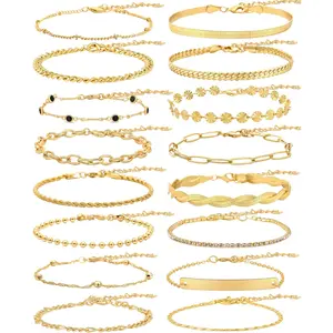 16Pcs Gold Bracelet Sets for Women Gold Adjustable Stackable Cuban Link Paperclip Chain Bracelet Dainty Gold Layered Bracelet Fashion Jewelry Hypoallergenic Copper Material Lightweight & Adjustable Length Perfect Gift for Any Occasion
