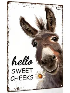 Western Bathroom Decor Vintage Donkey Gift Hello Sweet Cheeks 8x12 Inch Rust-Free Aluminum Farmhouse Wall Art Animal-themed Sign