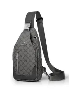 Vintage Classic Fashion Men's Chest Bag, Striped PVC Fabric, Unisex Shoulder Bag, Adjustable Strap, Durable Crossbody, Zipper Closure, Anti-Theft Lock, Versatile Bag