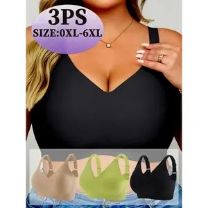 Three-Piece Plus Size Seamless Jelly Soft Support Wireless Bra Set, Adjustable Straps, Full Coverage Spring Summer Bras