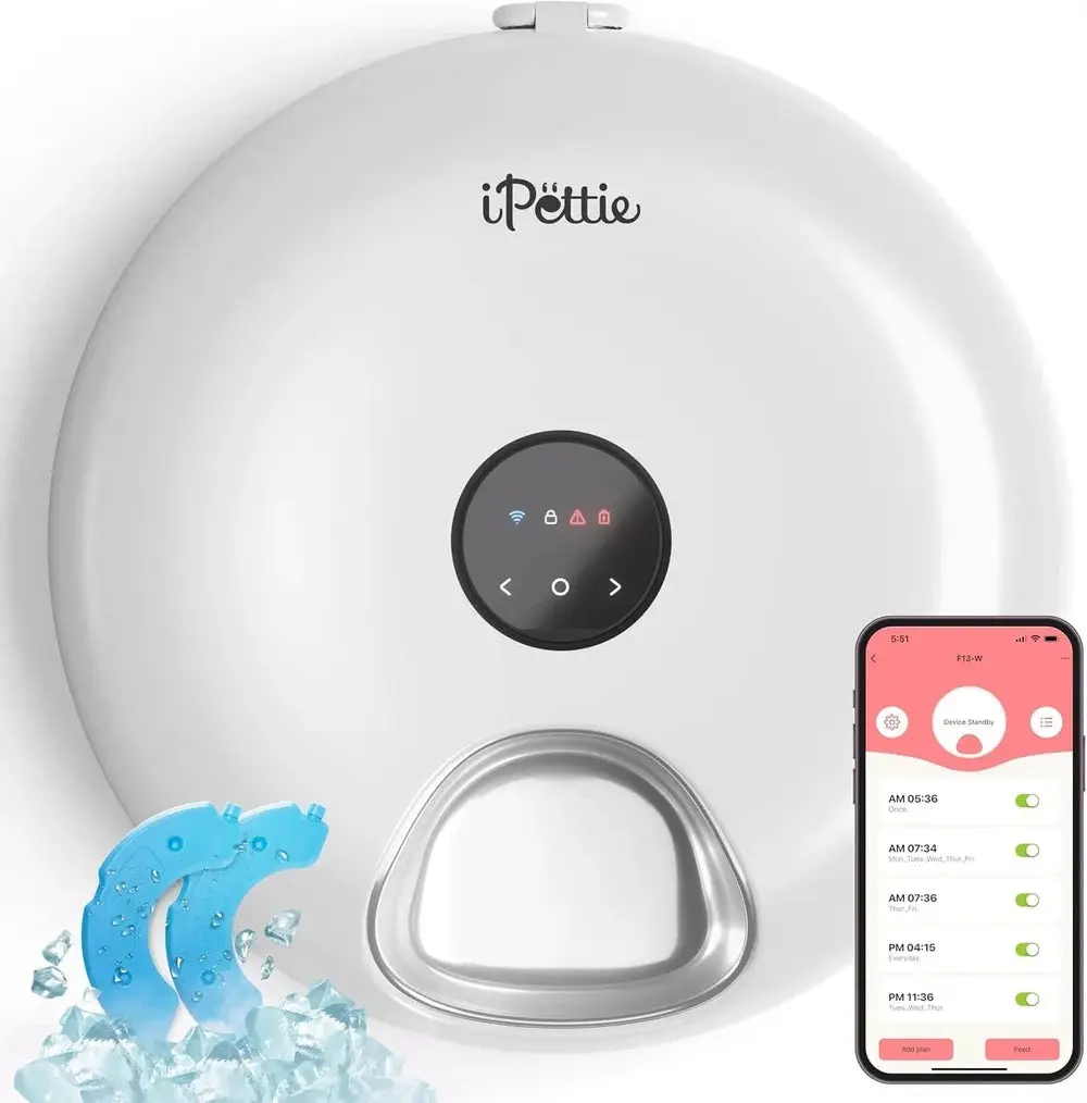 WiFi 6 Compact Smart Cat & Small Dog Feeder - App Control, Remote Sched, Wet & Dry Food Compatibility, Ice Packs for Fresh Food