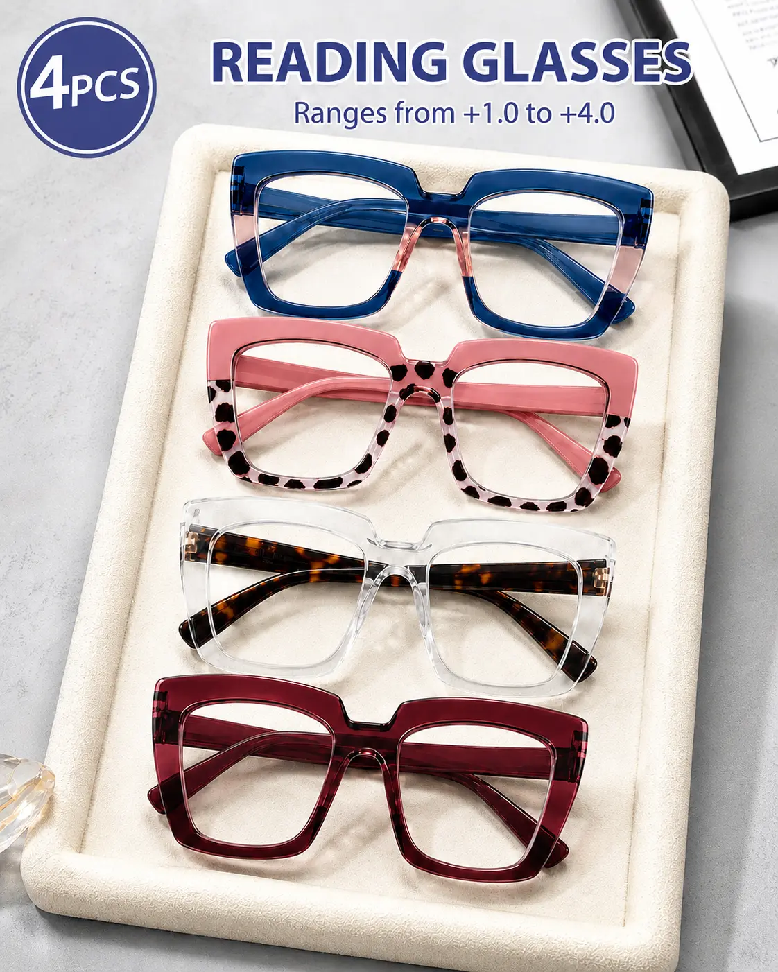 Progressive Multifocal Photochromic Reading Glasses for Women Men, Blue Light Filtering Readers with HD Clear Vision, Lightweight Oversized Frames