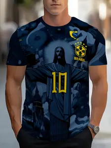 Men's Summer New Digital Print Short Sleeve Round neck T-Shirt, High-Definition 3D Printing, Soft Breathable Fabric, Casual Loose Fit, Versatile Wear