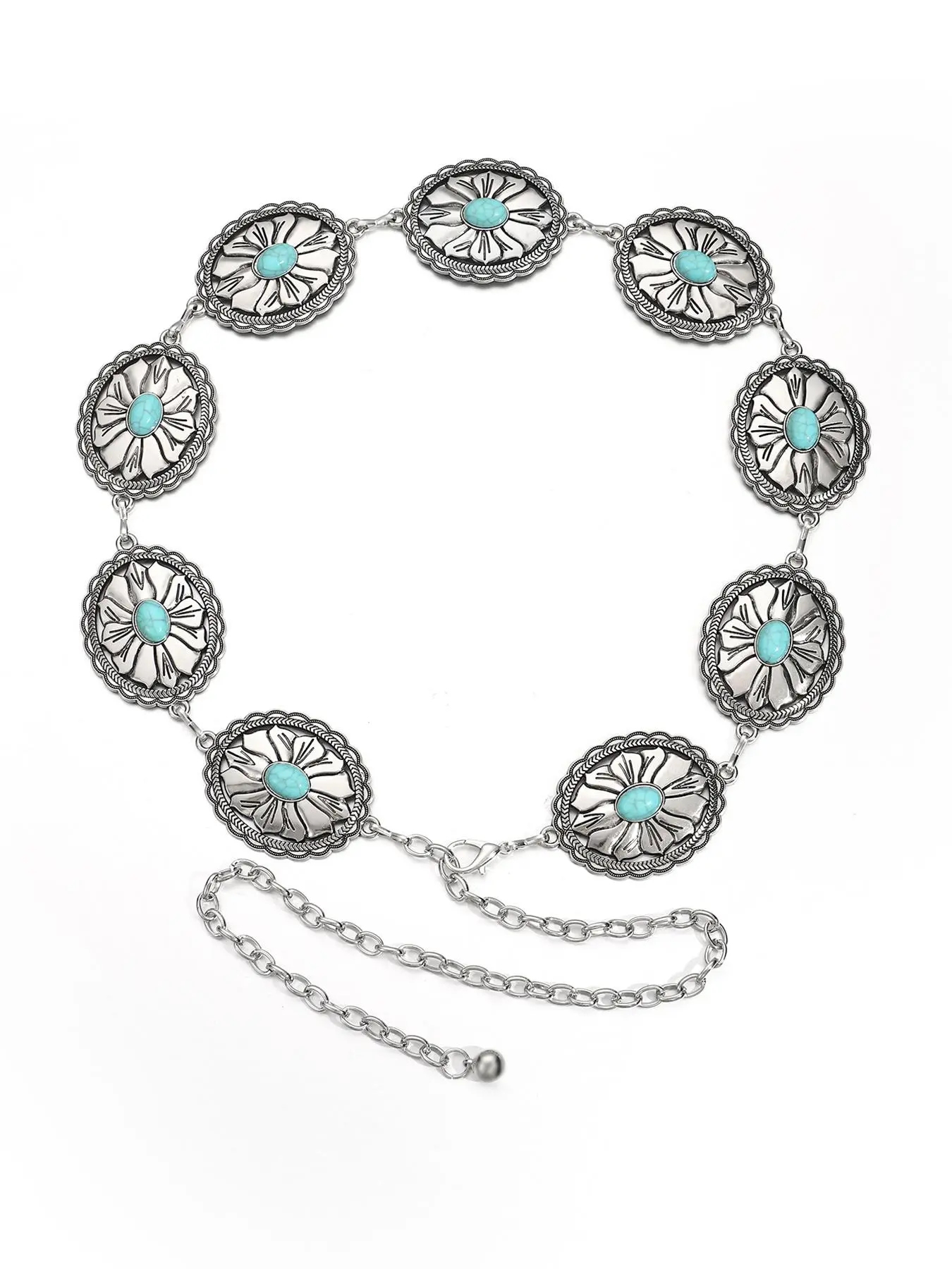 Boho Gold Turquoise Chain Belt New Hollow Bohemian Style Waist Chain Turquoise Oval Western Chain Belt Gold main image 4