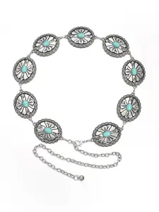 Women's Boho Style Turquoise Texture Decor Chain Belt, Sparkling Western Belt, Trendy Retro Cowboy Cowgirl Belt, Chic Vintage Clothes Accessories for Daily & Party Clothing Decor, Jewellery, Casual Dress Belt