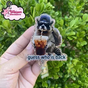Guess Who Is Back Raccoon Badge Reels, Raccoon Drink Iced Coffee Badge Reels, Custom Drink Back to School ID Clip, Unhinged Teachers ID Clip