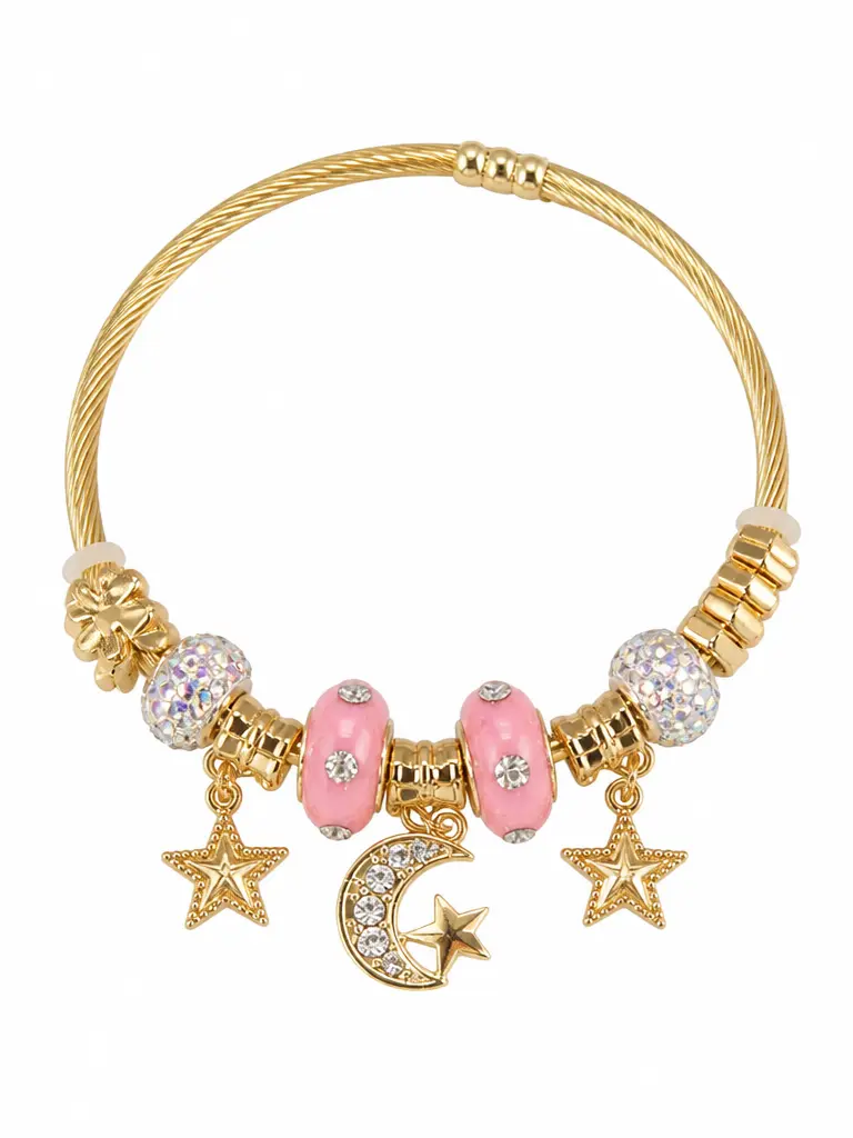 Gold Tone Crystal Star Beaded Bangle Bracelet for Women, Everyday Jewelry Gift, Bracelet Jewelry, Wrist Stack