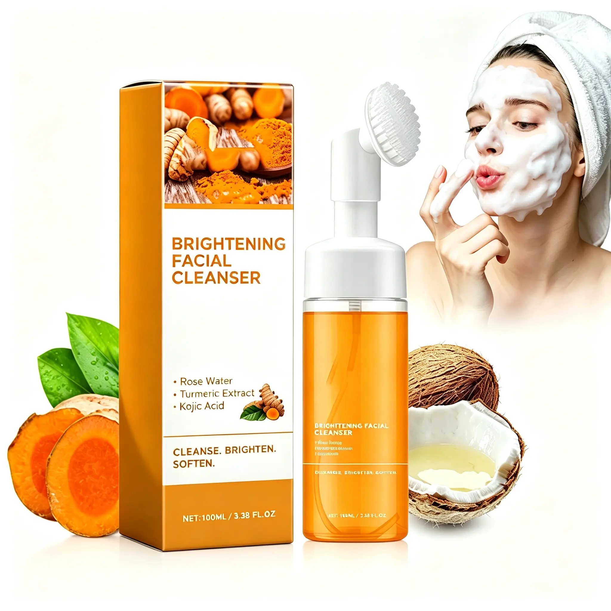 Hoygi 100ml Turmeric Facial Cleanser ｜Gentle Pore Cleansing Daily Skincare, Suitable for All Skin Types, Foaming Face Wash - Gentle Face Cleanser for Deep Cleansing & Hydrating Skin｜Refreshing Facial Cleanser for Removing Oil, Dirt & Makeup Residue