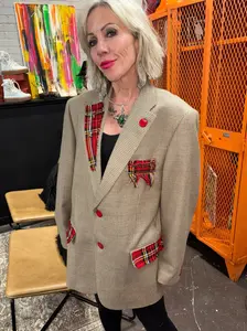 Red Tartan & Safety Pins Jacket