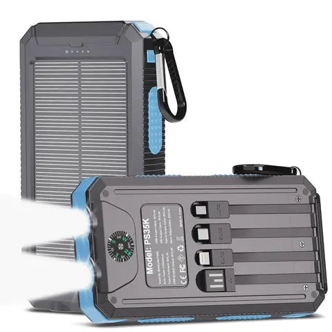 Solar Charger Power Bank 20000mAh, Portable Charger, 4 Cables 3 Ports Fast Charging External Battery Pack with USB C for Cell Phones, Solar Panel Charger with Dual Flashlight for Camping power bank power bank charger battery power bank Waterproof Compass