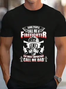 100% Cotton Fathers Day Gift For Firefighter Dad - Fireman T Shirt T-Shirt Women's Men's Graphic Tee Crew Neck summer vacation Tops