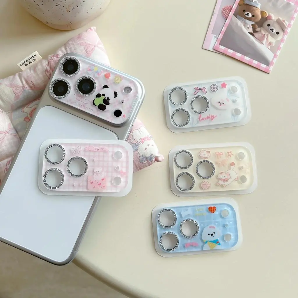Glitter Camera Lens Protector for iPhone 17 Pro, 17 Pro Max - Fun Cat, Puppy, Panda Animal Design Protective Glass for Smartphone, Handheld Cellphone Devices (Mobile Accessory), Accessories