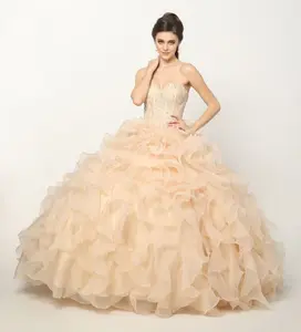 Juliet 1418 Cinderella Ball Gown Organza Ruffle Skirt Beaded Corset Bodice